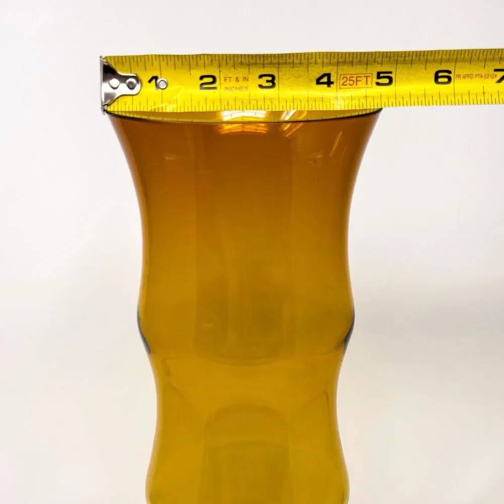 Large Vintage Amber Glass Bamboo Vase Poland 16” Mid Century Modern MCM